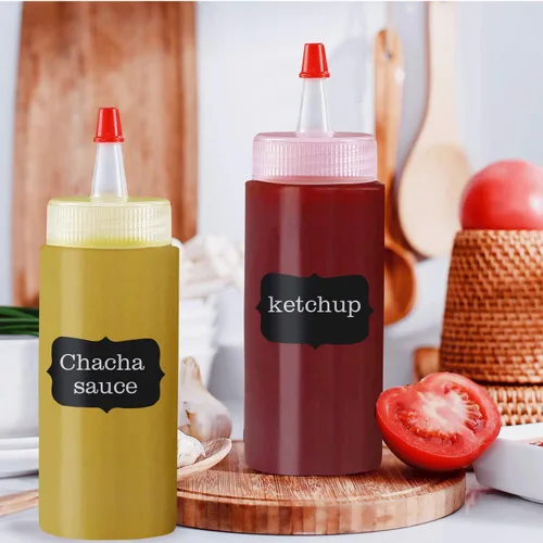 Vista 6 de Botella exprimible, Shekure 30 piezas de 4 onzas de plástico de grado alimenticio premium con tapas de presión. Incluye 2 etiquetas y 1 bolígrafo