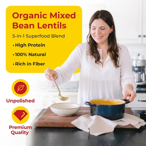 Vista 4 de Darsa Organics Lentejas mixtas (Panchratna Dal) 2 libras USDA Orgánico, sin OMG, Kosher Superalimento rico en proteínas y fibra Ideal