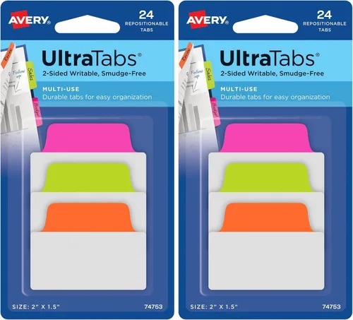 Vista 12 de Avery Pestañas Multiuso Ultra, 2" x 1.5", Escribibles por 2 Lados, Diseños Surtidos, 24 Pestañas Reposicionables (74774)