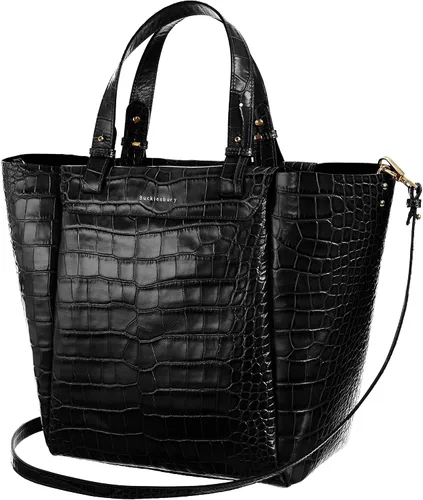 Vista 2 de Black Embossed Italian Leather Tote Handbag