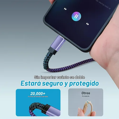 Vista 4 de Cable de carga USB C, cable de alimentación para teléfono y Android