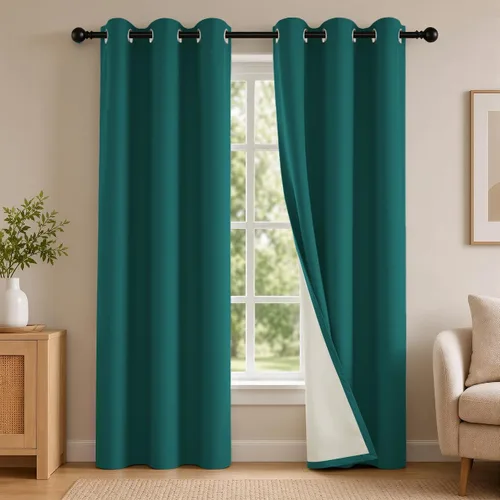 Vista 80 de 2 paneles de cortinas 100% opacas, de peso medio, con aislamiento térmico y ojales para dormitorio, sala de estar, tratamiento de ventana