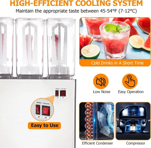 Vista 5 de Garvee 3 Tanks Dispensador de jugo comercial de 7.93 galones, 30 L, 10 litros por tanque, dispensador de bebidas de té helado de grado alimenticio