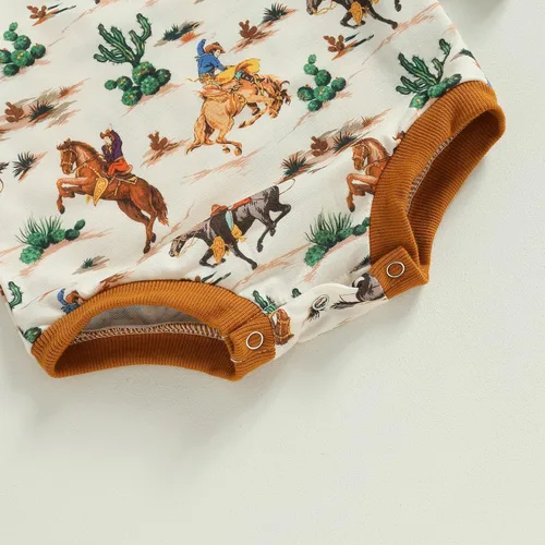 Vista 6 de MAINESAKA Traje de vaquero occidental para recién nacido, sudadera con estampado de vaca, de manga larga, traje de otoño