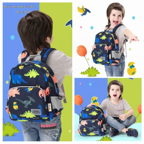 Vista 3 de willikiva Mochila de dinosaurio 3D para niños y niñas, mochila impermeable con arnés de seguridad preescolar (azul oscuro)