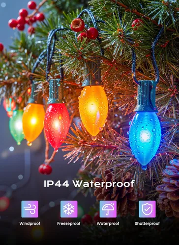 Vista 5 de Brightown C9 luces LED de Navidad para exterior, 7.62 m 7.62 luces de cadena multicolores conectables C9 para árbol de Navidad, patio, tejado