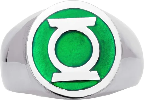 Vista 2 de DC Comics Anillo de acero inoxidable para hombre, diseño de superhéroe de la Liga de la Justicia, linterna verde