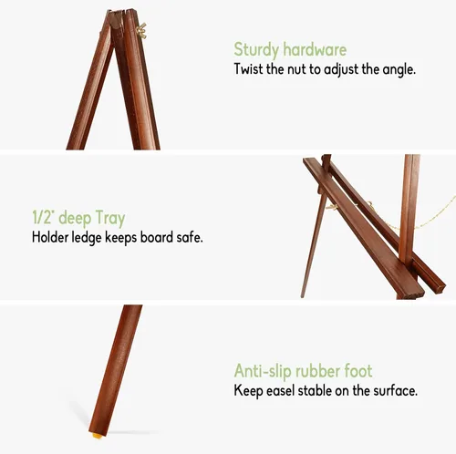 Vista 11 de Conda Trípode de madera de 63 pulgadas con bandeja, caballete ajustable con marco A para letrero de boda, caballetes plegables para pintar lienzos