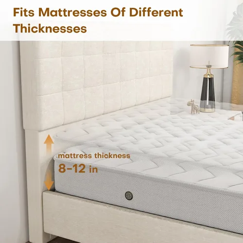 Vista 6 de EVLIQUIL Base de cama tapizada tamaño Queen con 4 cajones de almacenamiento, cabecera capitonada con botones de diamante, marco de metal resistente