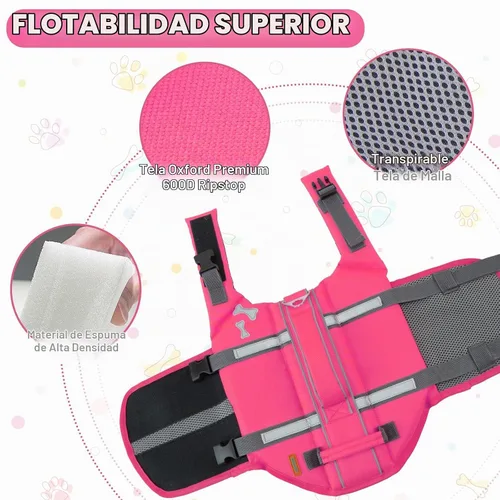 Vista 3 de EMUST Chalecos salvavidas para perros, chaleco flotante para canotaje con 2 Brillante rosa