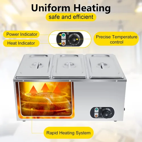 Vista 4 de Calentador eléctrico comercial de alimentos de 110 V, calentador de alimentos de acero inoxidable, vaporizador eléctrico de encimera con control