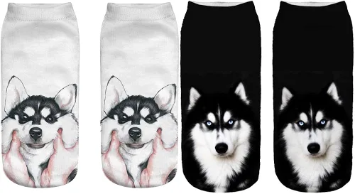 Vista 2 de Angelteers Calcetines de tobillo para perro Husky 3D divertidos para el verano