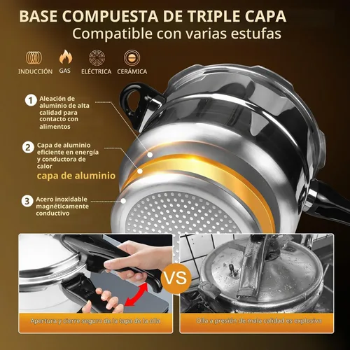 Vista 6 de Olla a presión pequeña de aluminio de 4.22 cuartos de galón/4 litros, mini olla a presión compacta para 2-4 personas, calor uniforme resistente