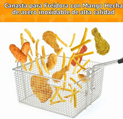 Vista 5 de Cesta para freidora eléctrica para freír alimentos, con mango de goma, 7.2 x 8.3 x 4.3 pulgadas, construcción resistente, adecuada para freír pollo