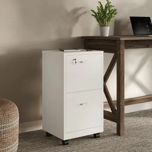 Vista 6 de Lavish Home - Archivador de 2 cajones con cerradura y cajón profundo, archivador rodante para debajo del escritorio, hogar u oficina (blanco)