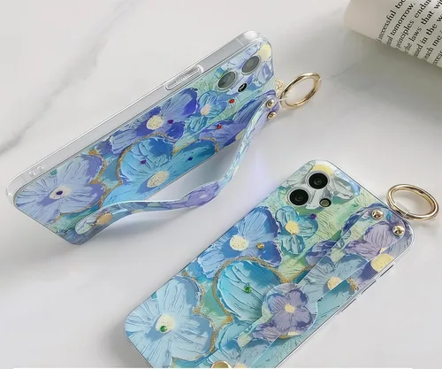 Vista 2 de Funda compatible con iPhone 11, bonito soporte para correa, margarita floral Soporte de muñequera, diseño estético suave, asa de dedo ajustable