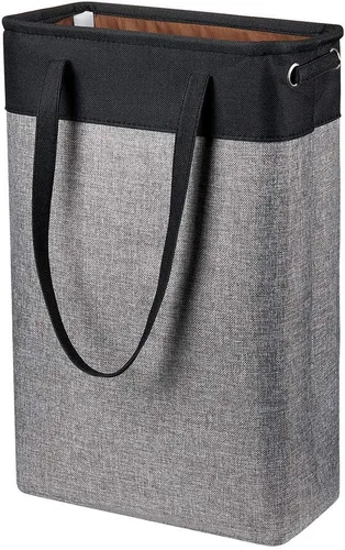 Vista 10 de Cesta de ropa sucia con asas beige y marrón, cesta de lavandería delgada plegable, cesta de ropa sucia estrecha, bolsa de lavandería plegable, cesto