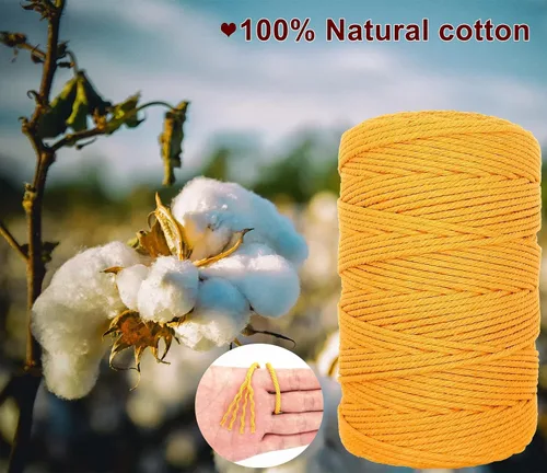 Vista 3 de Cuerda de algodón de 0.118 in, cuerda de cordel de 220 yardas, cuerda de macramé de algodón 100% natural para colgar plantas, colgar en la pared