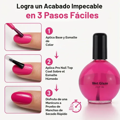 Vista 5 de Pro Nail Wet Glaze - Esmalte de uñas seco transparente Quick Top Coat