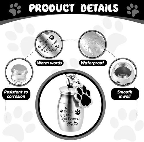 Vista 3 de Sasylvia Llavero de urna para mascotas, llavero para cenizas de mascotas, joyería de cremación de recuerdo de perros, joyería de acero inoxidable