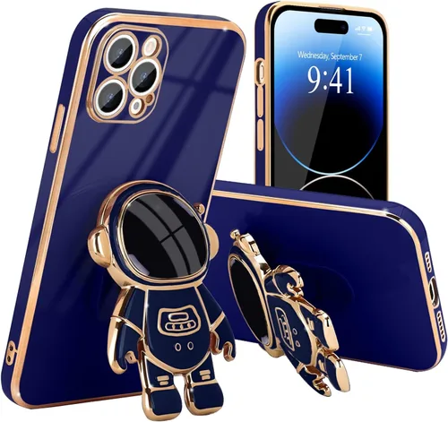 Vista 22 de Pepmune Funda compatible con iPhone 14 Plus, diseño de soporte de astronauta en 3D, protección de cámara, a prueba de golpes, suave funda para Apple