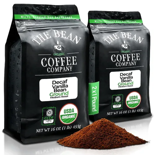 Vista 45 de The Bean Organic Coffee Company - Grano Aloha DECAF procesado con agua (avellana hawaiana), tostado medio, café molido, bolsa de 16 onzas, Café