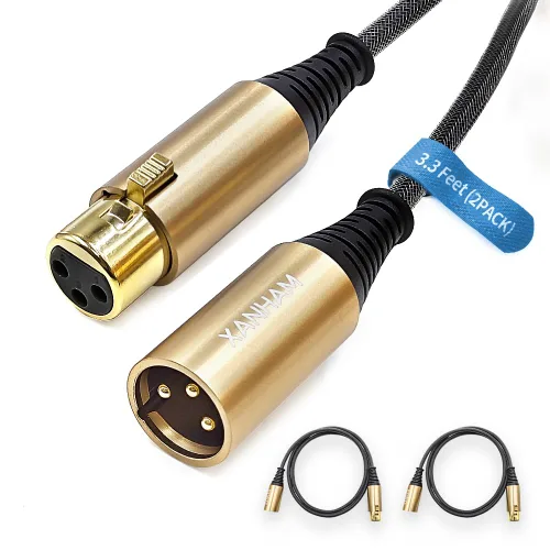 Vista 7 de Cable XLR de 3.3 pies/3.3 ft de micrófono de 3 pines hembra a macho, cable blindado equilibrado, trenzado de fibra con cable de micrófono de cobre