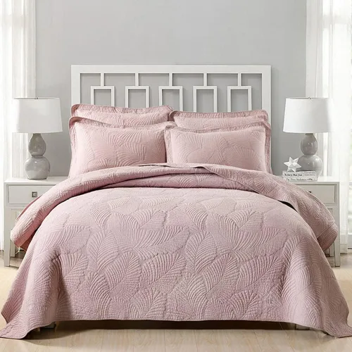 Vista 7 de vctops Juego de edredón de algodón con bordado de hojas de 3 piezas, colcha reversible ligera y reversible con 2 fundas de almohada para todas