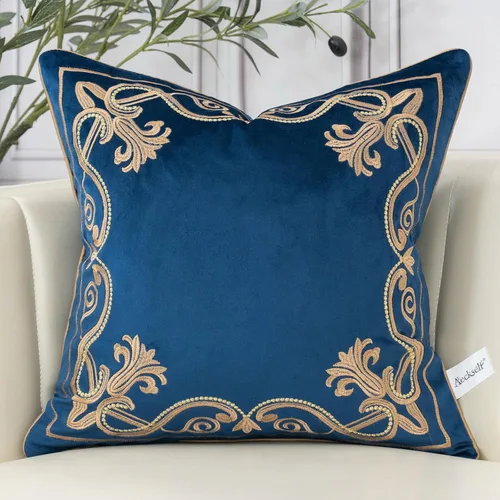 Vista 10 de Aeckself Funda de almohada floral europea de 16 x 16 pulgadas, funda de almohada decorativa bordada de terciopelo de lujo para sofá, dormitorio