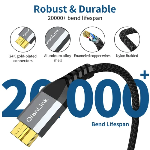 Vista 5 de QianLink - Cable de disco duro micro B a USB C de 10 Gbps (1.6 pies), USB C a cable de disco duro externo para Seagate WD, Toshiba, Westgate