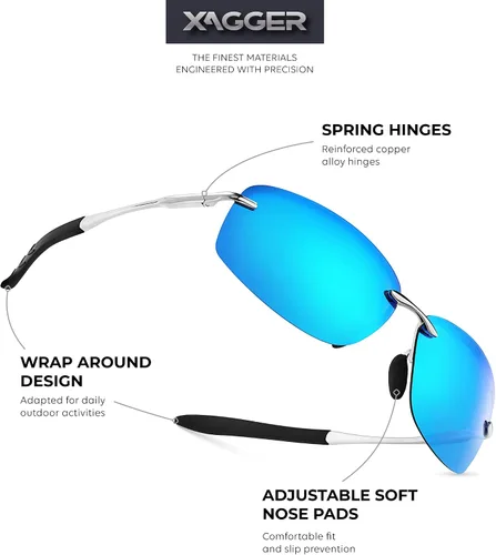 Vista 2 de Xagger Gafas de sol polarizadas para hombre, marco de metal sin marco, protección UV400, gafas de sol