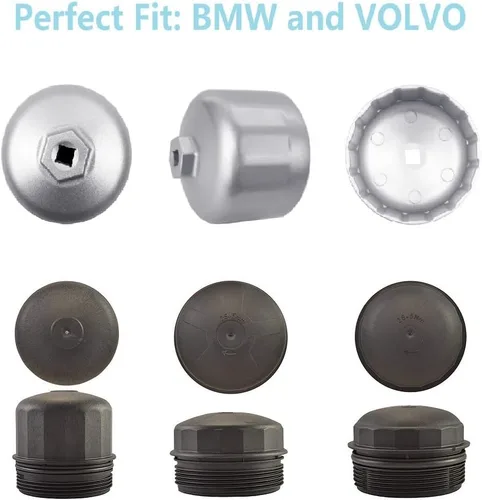 Vista 6 de Llave para filtro de aceite para BMW VOLVO con tapas de cartucho de filtro de aceite de 86 mm, herramienta de extracción de filtro de aceite 4 en 1