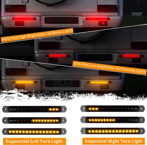 Vista 2 de BJZ Tira de luces LED traseras de remolque de 10 pulgadas, tira de luz roja de marcador de freno, señal de giro ámbar, luz de identificación