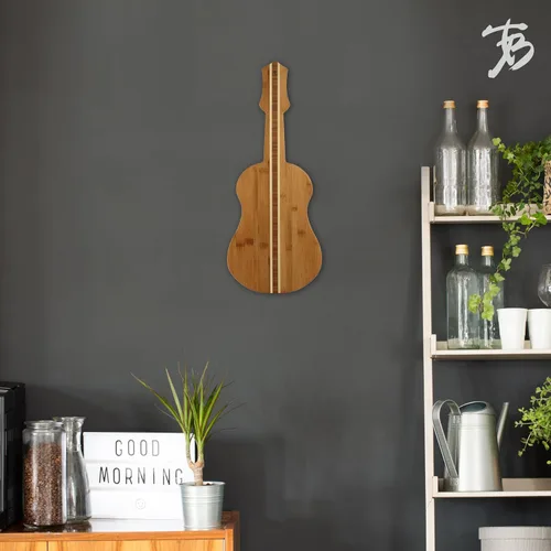 Vista 2 de Tabla Totally Bamboo de bambú para cortar y servir, en forma de caballo de mar, Ukulele