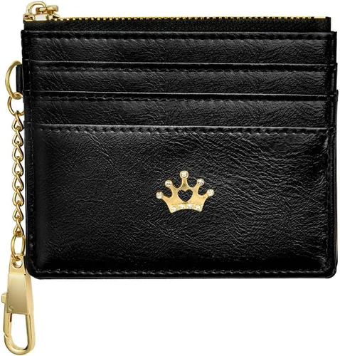 Vista 9 de URAQT Cartera para tarjetas de crédito, cartera minimalista de cuero delgado con cremallera, mini protector de tarjeta de crédito, llavero bolsillo
