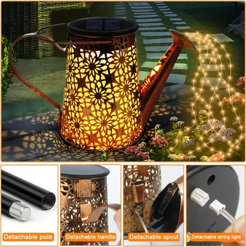 Vista 2 de Luces solares para regadera, luces solares para exteriores, colgantes al aire libre, impermeables, con 90 luces LED, decoraciones para césped