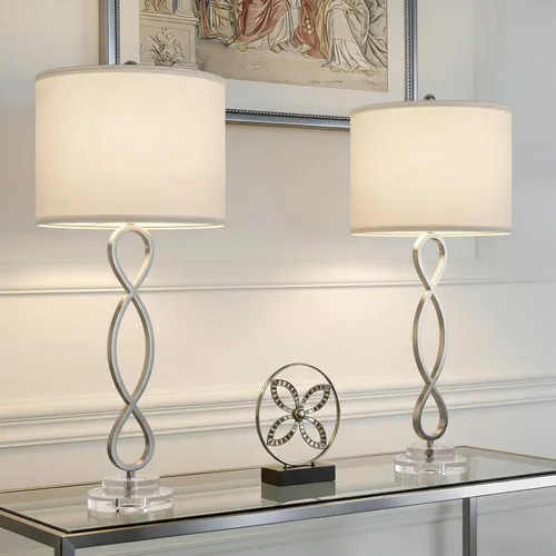 Vista 9 de Maxax Juego de 2 lámparas de mesa de latón dorado de 30 pulgadas para sala de estar, lámpara de noche moderna de cristal con pantalla negra, lámpara
