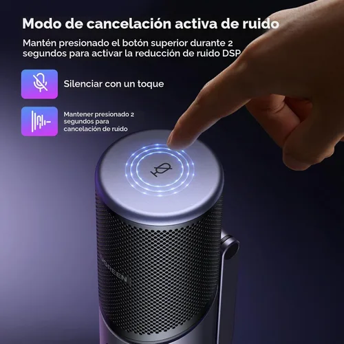 Vista 5 de UGREEN Micrófono para PC, micrófono para juegos USB con luces RGB, 24bit/96kHz