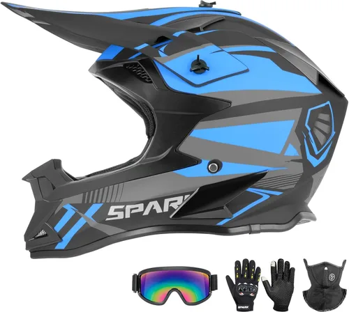 Vista 2 de Casco de motocross para adultos ATV para moto de tierra todo terreno de cara completa con gafas, guantes y máscara, aprobado por el DOT