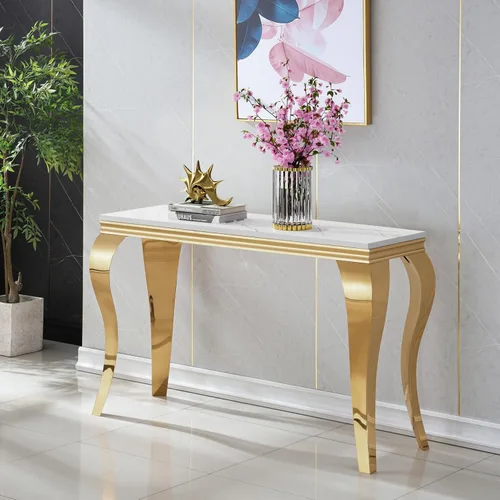 Vista 37 de SSLine Mesa de Centro Rectangular de Mármol Sintético para Sala de Estar, Mesa Central Moderna de Mármol Blanco de Lujo con Base Doble en Forma de U