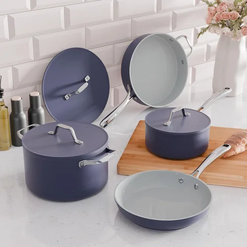 Vista 7 de CIARRA Juego de utensilios de cocina antiadherentes, juego de ollas y sartenes de cerámica con tapa, juego de cocina no tóxico, sin PTFE ni PFOA