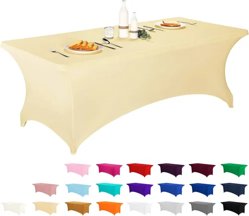 Vista 45 de LZY Cubierta de Mesa Elástica Ajustable de Spandex para Mesa Plegable de 6 pies, 4 pies o 8 pies, Mantel de Cóctel Rectangular, Perfecto para Champn