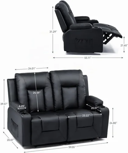 Vista 2 de Juego de sofá reclinable de cuero LUCKLIFE con sillones reclinables manuales, juego de muebles para sala de estar con sofá reclinable, sofá de dos