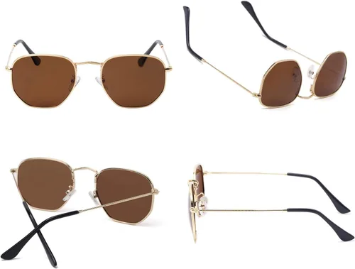 Vista 4 de Hipster. - Lentes de sol polarizados hexagonales para hombre y mujer, diseño geométrico, cuadrados, pequeños, marco de metal vintage, gafas de sol