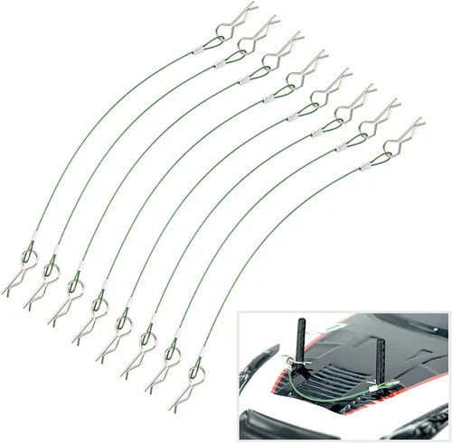 Vista 10 de ShareGoo - Paquete de 8 clips de metal en R con cuerda antipérdida de acero para carrocería RC compatible con 1/8 1/10 Traxxas HSP Arrma Axial Negro