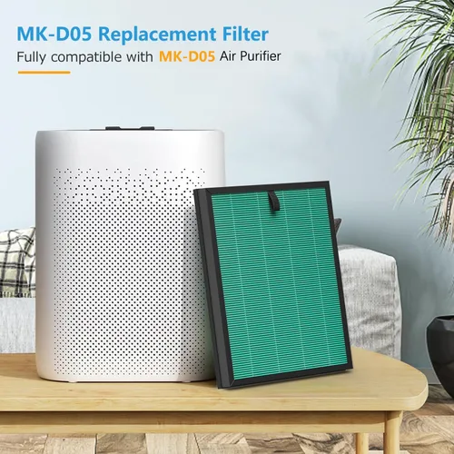 Vista 2 de Paquete de 2 filtros de aire MK-D05 de repuesto para purificadores de aire A-EVE MK-D05, filtro HEPA 4 en 1, versión de caspa de mascotas, verde