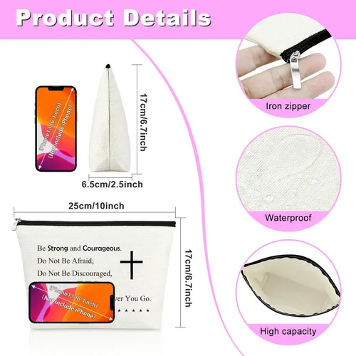 Vista 2 de Mxrymvu Regalos cristianos para mujer bolsa de maquillaje, Josué 1:9
