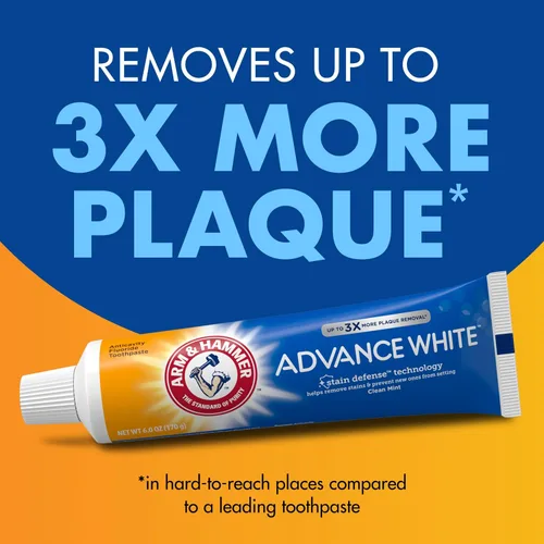 Vista 8 de ARM & HAMMER Advance White Pasta de dientes, Pasta de dientes blanqueadora de bicarbonato de sodio con Tecnología de Defensa contra Manchas y Flúor