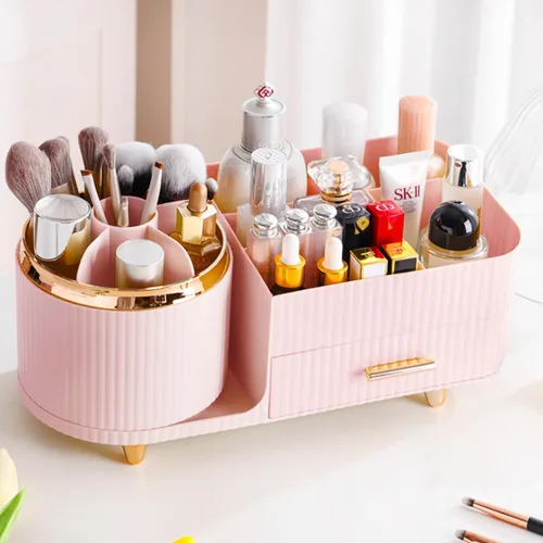 Vista 5 de COMFYROOM Organizador de maquillaje para tocador con soporte para brochas, organizador de maquillaje cosmético de 3 capas, organizador de maquillaje