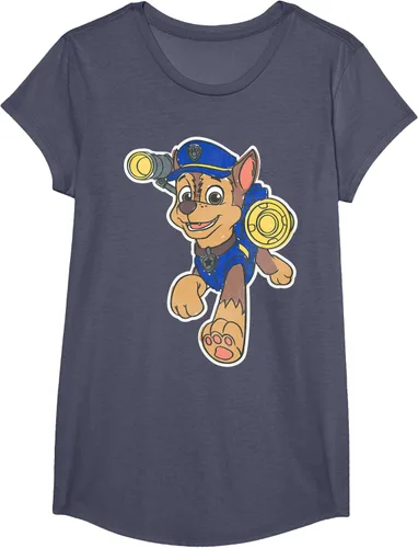 Vista 14 de Paw Patrol Chase Character Patch - Camiseta negra de manga corta con cuello redondo y ajuste clásico, talla S Negro